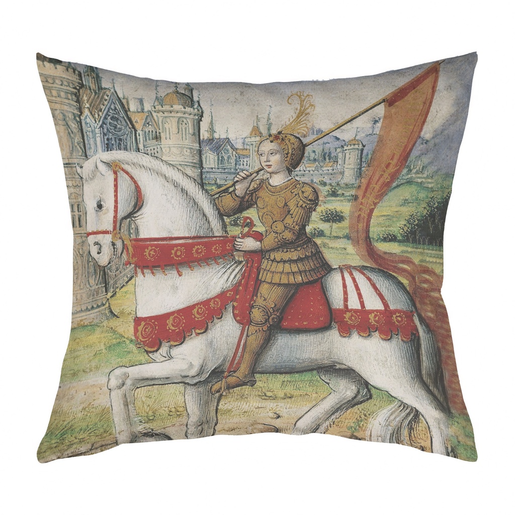 "Joan of Arc (Jeanne d'Arc) Medieval" 40cm x 40cm Faux Leather Cushion Cover (Antique White)