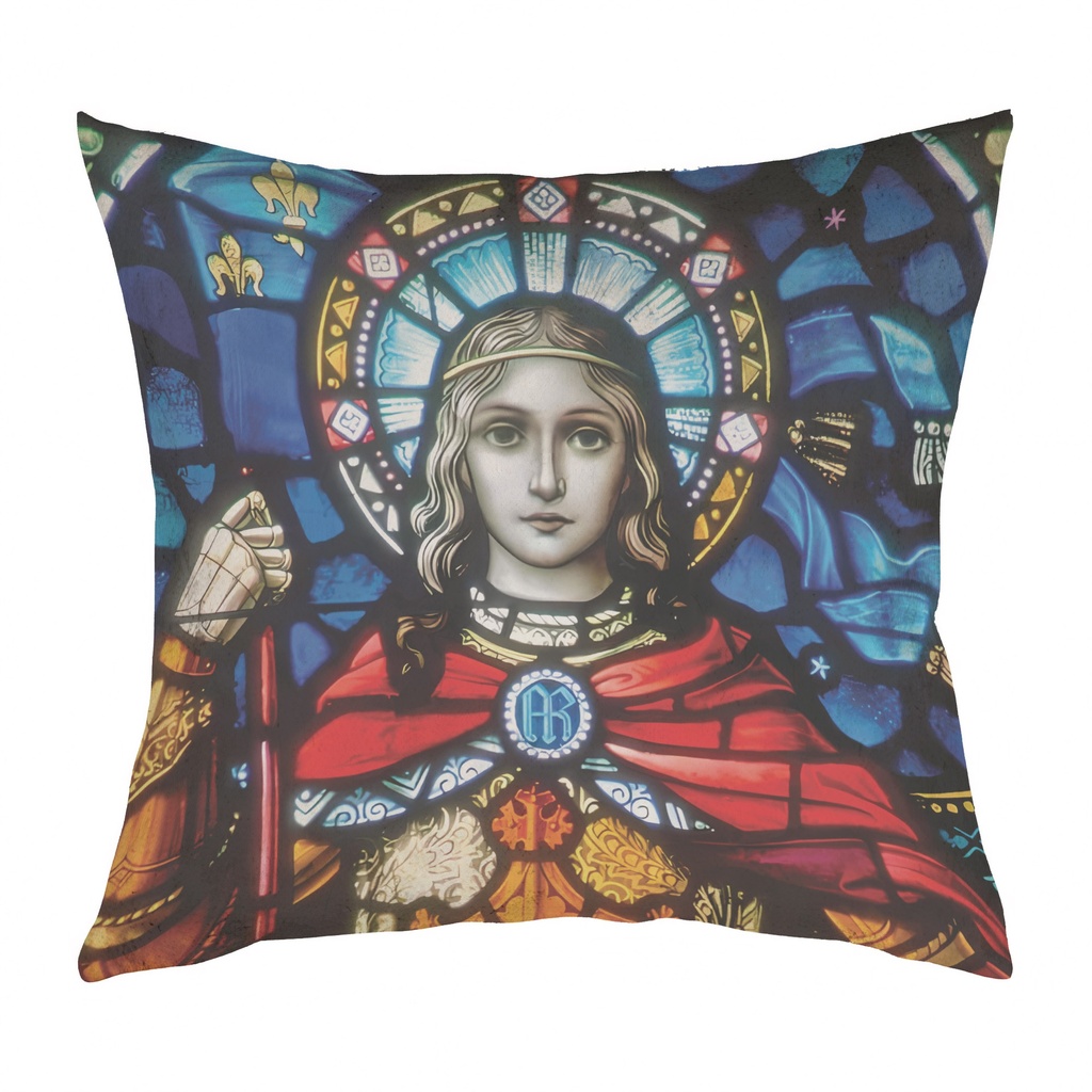 "Joan of Arc (Jeanne d'Arc) Stained Glass" 40cm x 40cm Faux Leather Cushion Cover (Antique White)