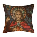 "Joan of Arc (Jeanne d'Arc) Stained Glass" 40cm x 40cm Faux Leather Cushion Cover