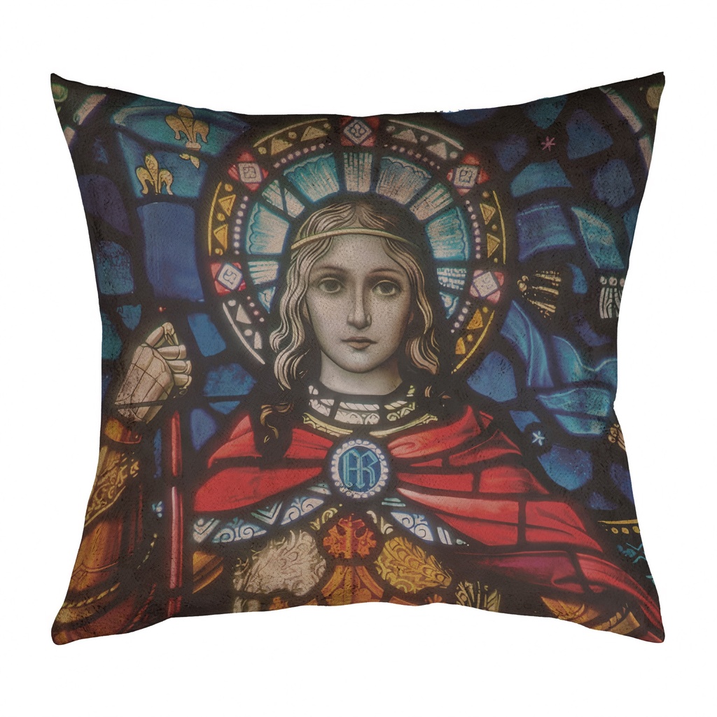 "Joan of Arc (Jeanne d'Arc) Stained Glass" 40cm x 40cm Faux Leather Cushion Cover
