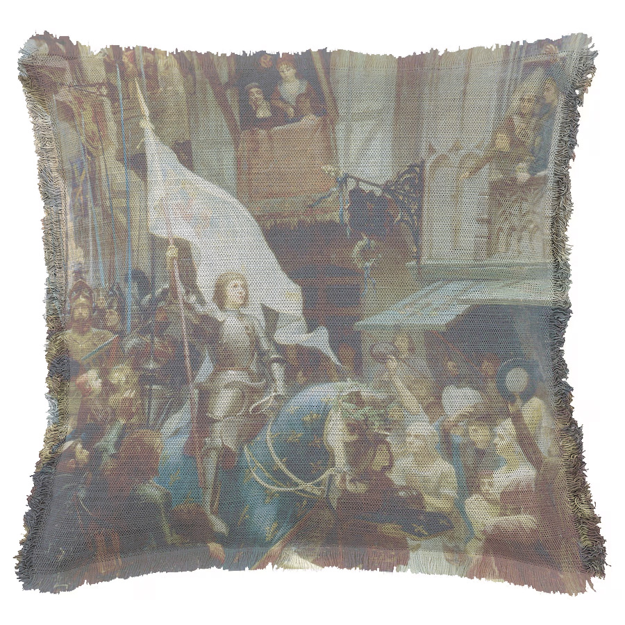 "Joan of Arc (Jeanne d'Arc) Entering Orleans" 50cm x 50cm Fringed Cotton/Poly Cushion Cover