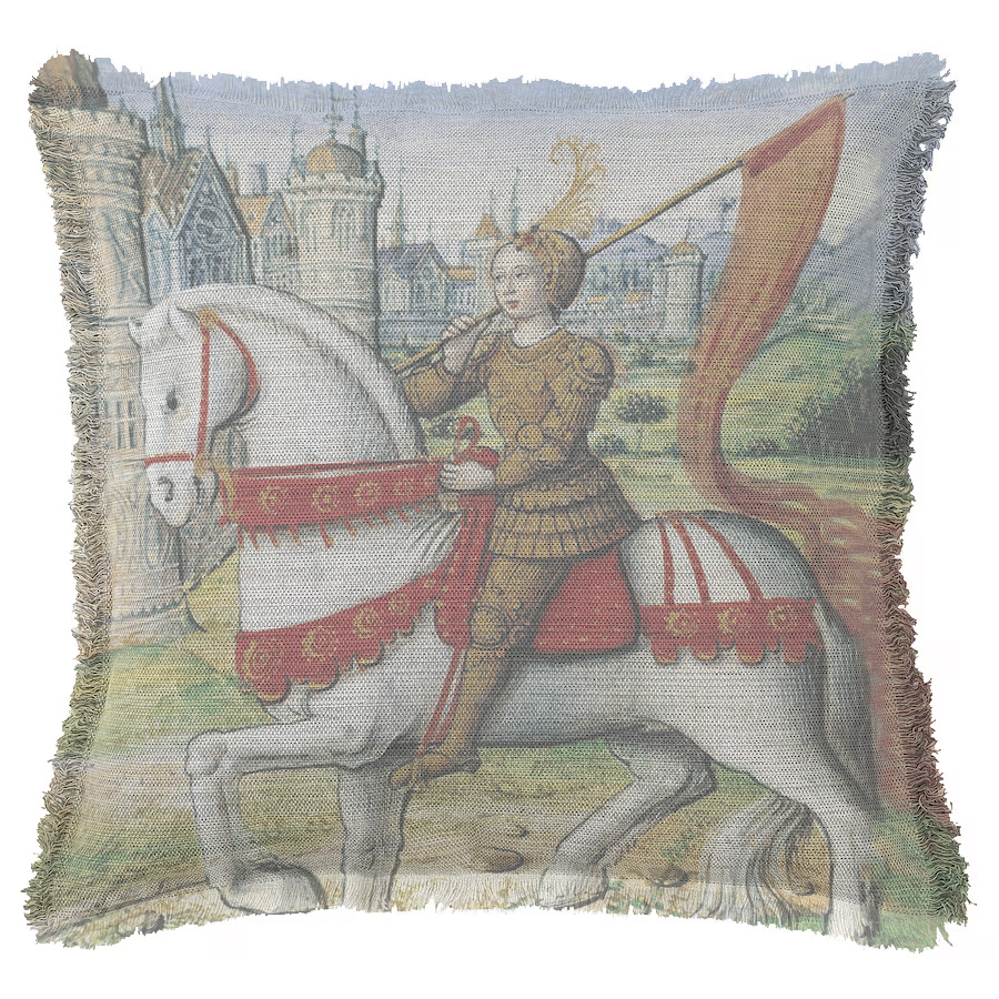 "Joan of Arc (Jeanne d'Arc) Medieval" 50cm x 50cm Fringed Cotton/Poly Cushion Cover