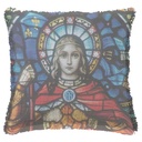 "Joan of Arc (Jeanne d'Arc) Stained Glass" 50cm x 50cm Fringed Cotton/Poly Cushion Cover