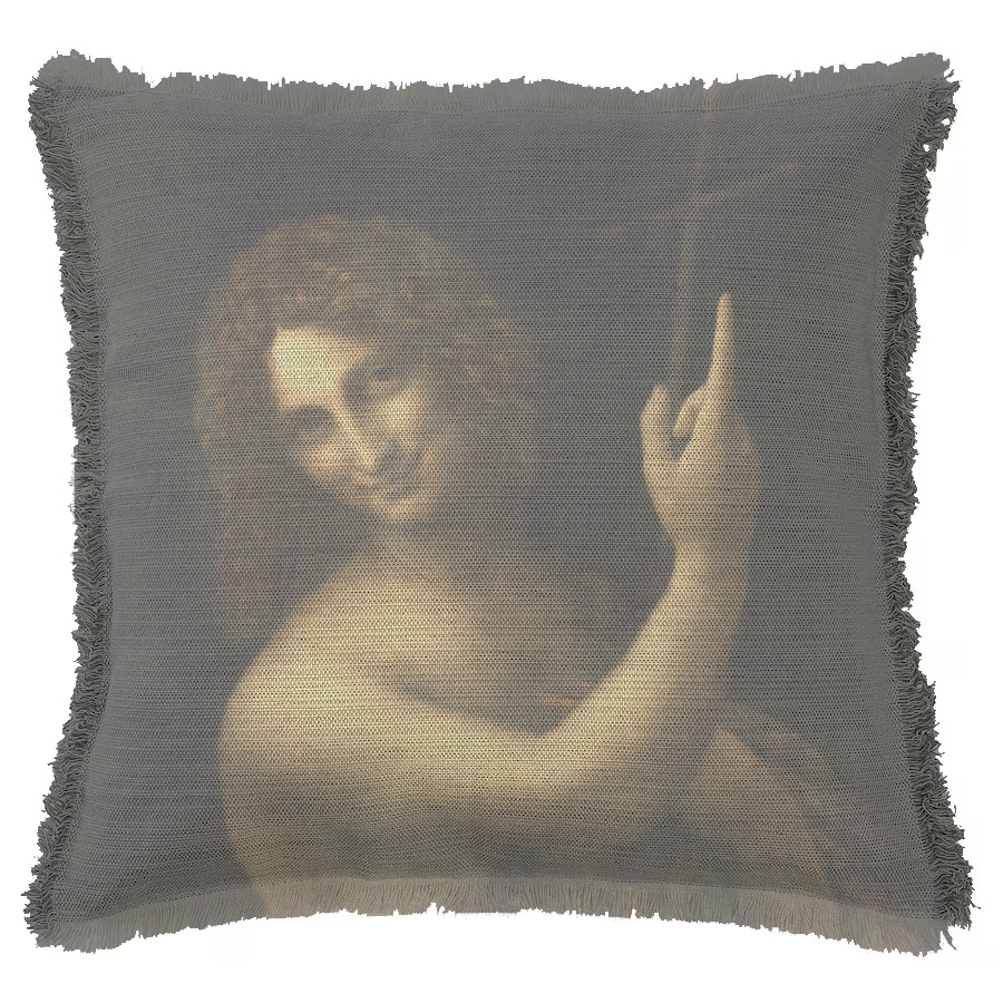 "John the Baptist" by Leonardo da Vinci 50cm x 50cm Fringed Cotton/Poly Cushion Cover