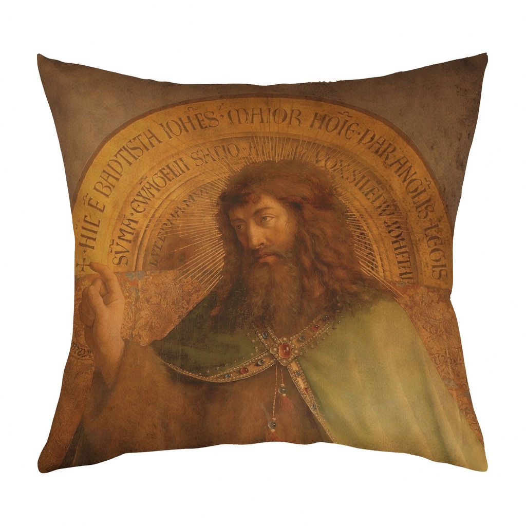 "John the Baptist from the Ghent Alterpiece" 40cm x 40cm Faux Leather Cushion Cover