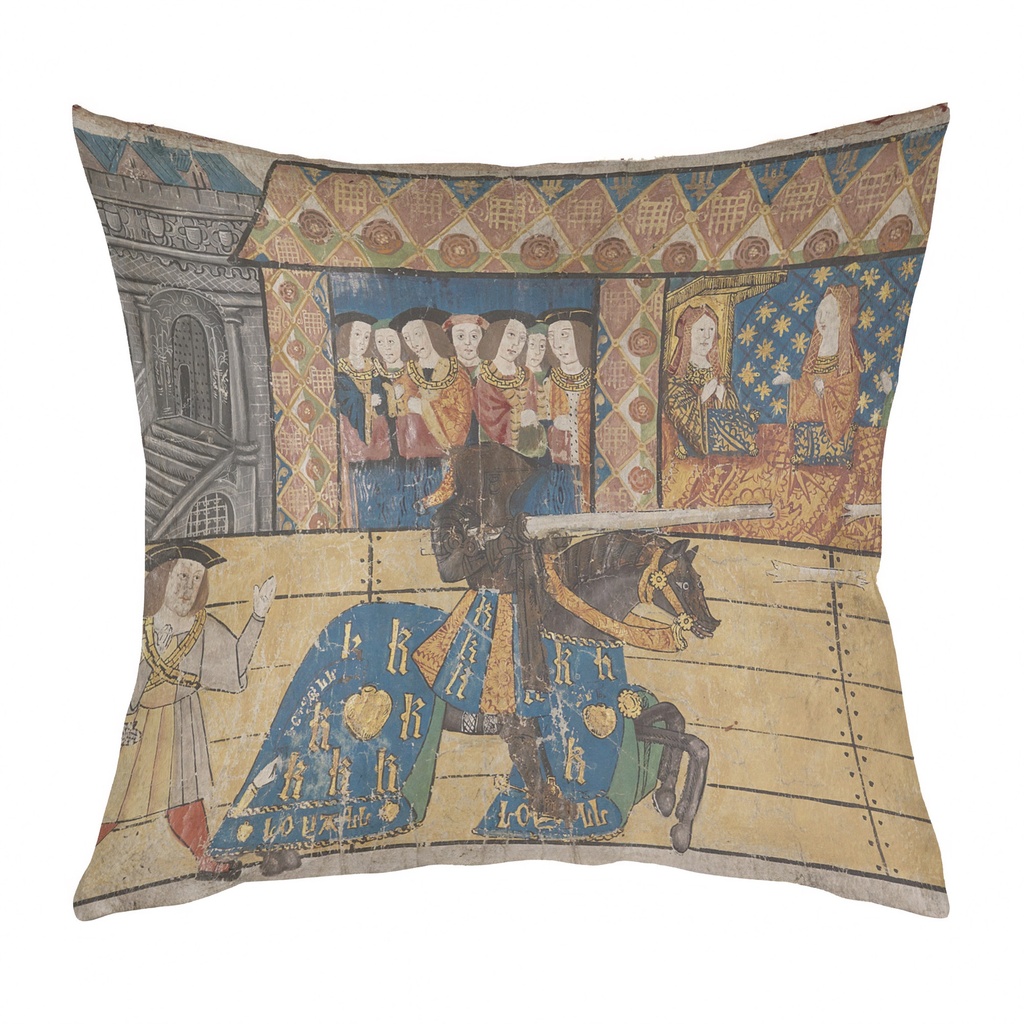 "Jousting" 40cm x 40cm Faux Leather Cushion Cover (Antique White)