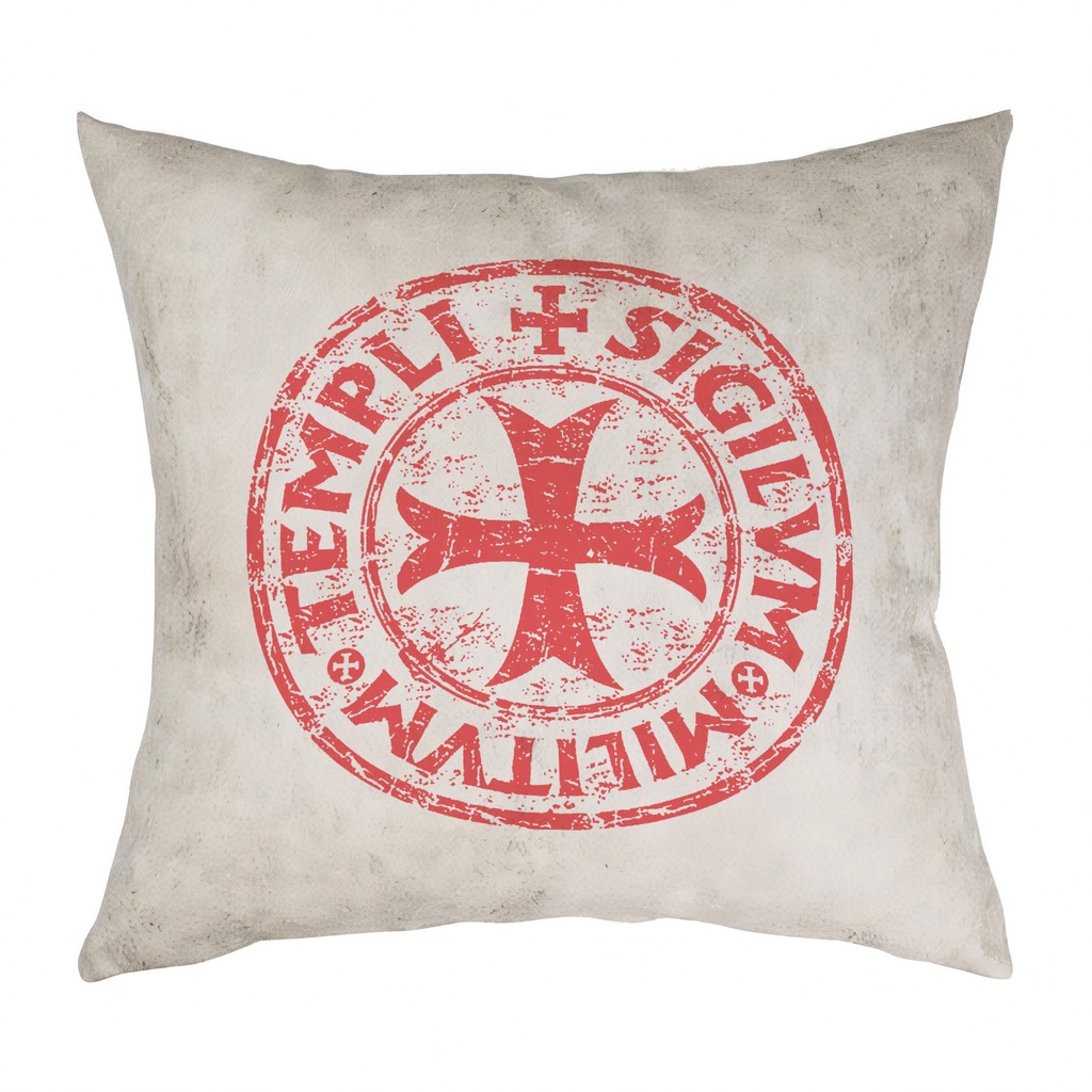 "Knights Templar Sigil" 40cm x 40cm Faux Leather Cushion Cover (Antique White)