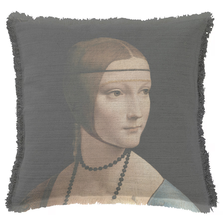 "Lady with an Ermine Detail" by Leonardo da Vinci 50cm x 50cm Fringed Cotton/Poly Cushion Cover
