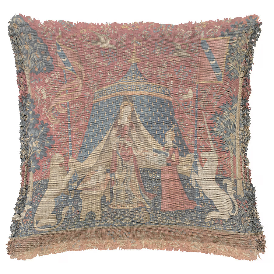 "Lady and the Unicorn" 50cm x 50cm Fringed Cotton/Poly Cushion Cover