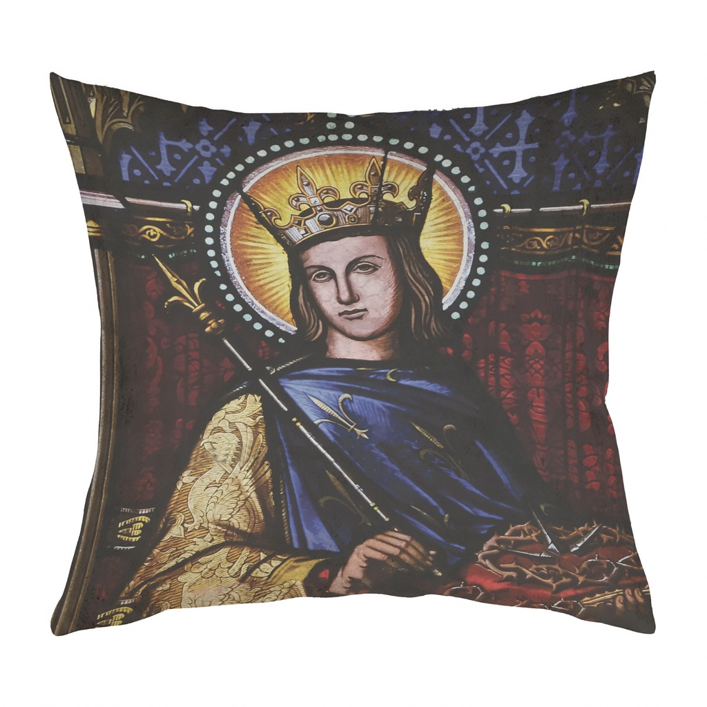 "Saint Louis (Louis IX) Stained Glass" 40cm x 40cm Faux Leather Cushion Cover