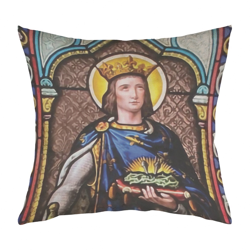 "Saint Louis (Louis IX) Stained Glass 2" 40cm x 40cm Faux Leather Cushion Cover (Antique White)