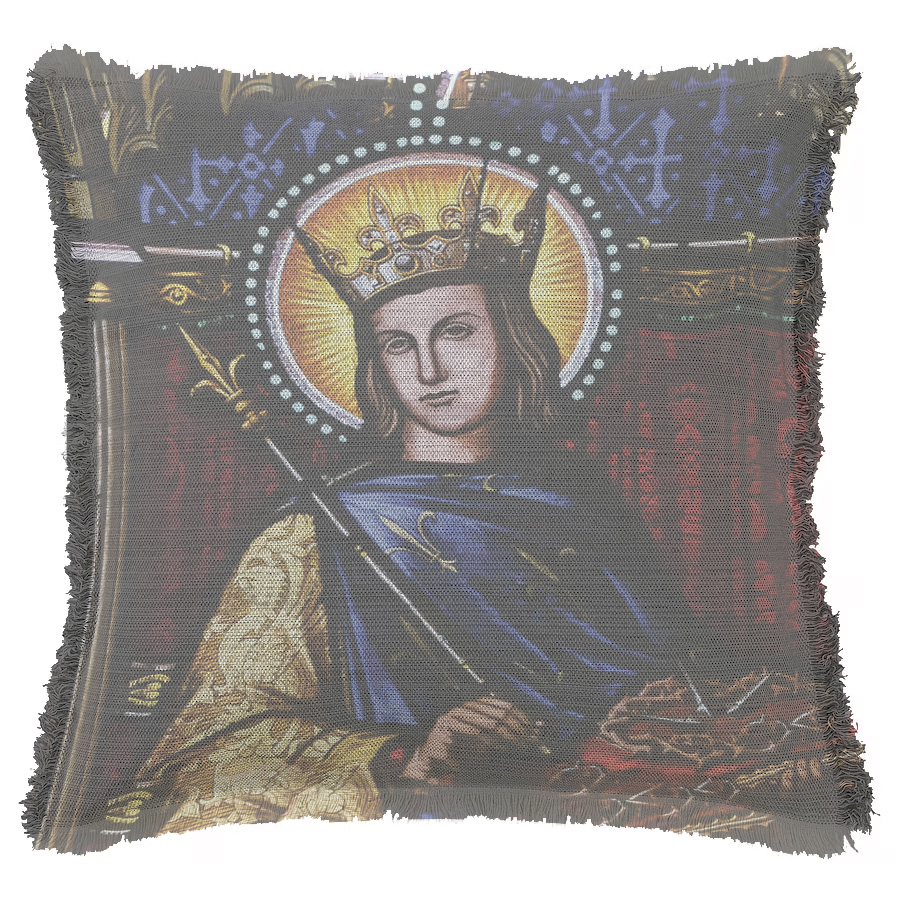 "Saint Louis (Louis IX) Stained Glass" 50cm x 50cm Fringed Cotton/Poly Cushion Cover