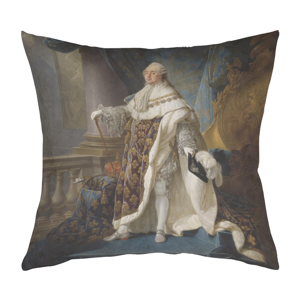 "Louis XVI" by Antoine-François Callet 40cm x 40cm Faux Leather Cushion Cover (Antique White)