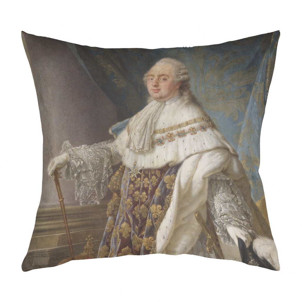 "Louis XVI Detail" by Antoine-François Callet 40cm x 40cm Faux Leather Cushion Cover (Antique White)
