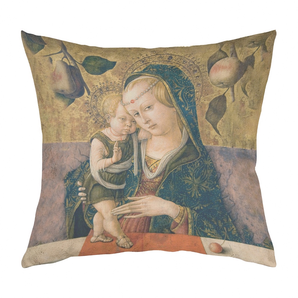 "Madonna" after Carlo Crivelli 40cm x 40cm Faux Leather Cushion Cover (Antique White)