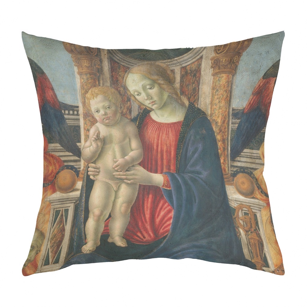 "Madonna and Child Enthroned" 40cm x 40cm Faux Leather Cushion Cover (Antique White)