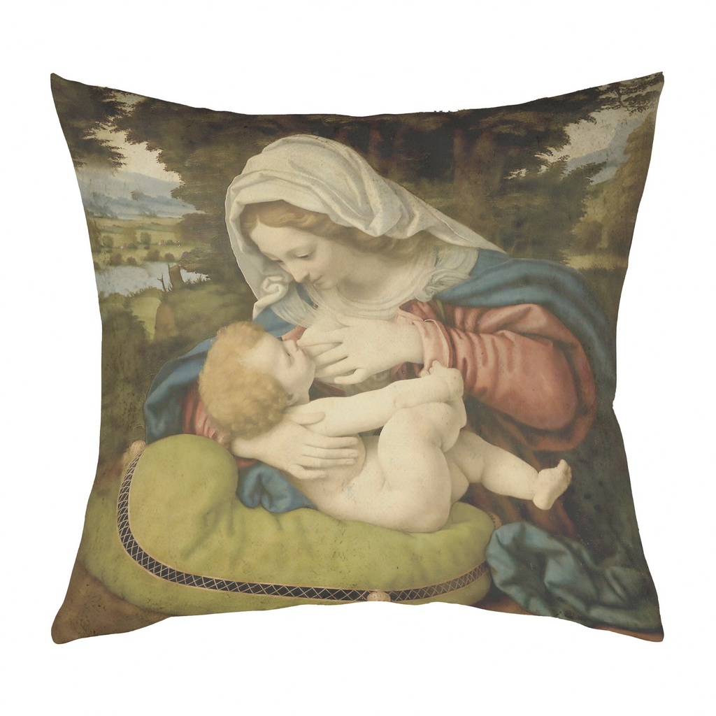 "Madonna" by Andrea Solari 40cm x 40cm Faux Leather Cushion Cover (Antique White)