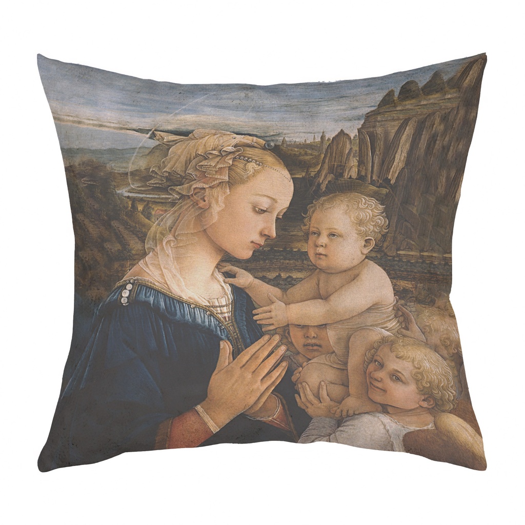 "Madonna" by Filippo Lippi 40cm x 40cm Faux Leather Cushion Cover (Antique White)