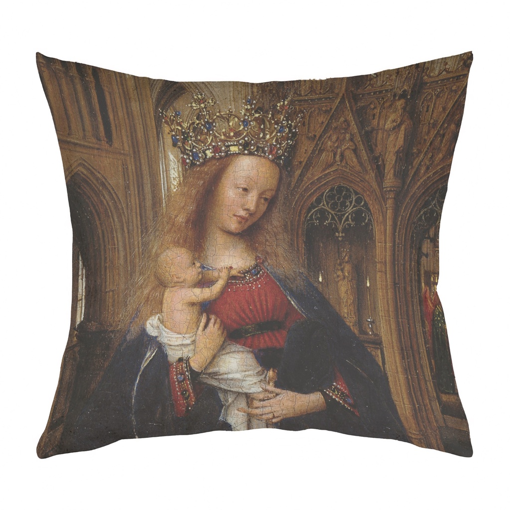 "Madonna" by Jan van Eyck 40cm x 40cm Faux Leather Cushion Cover (Antique White)