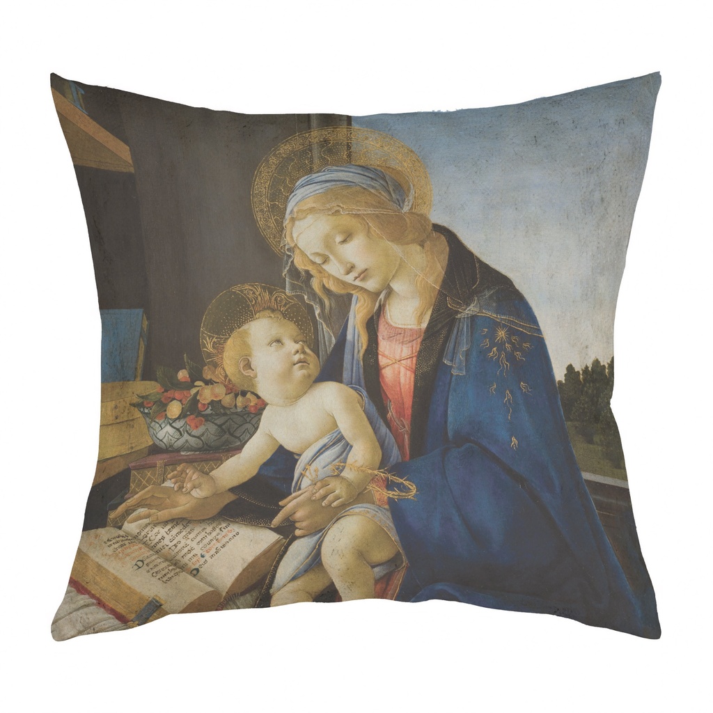 "Madonna" by Sandro Botticelli 40cm x 40cm Faux Leather Cushion Cover (Antique White)