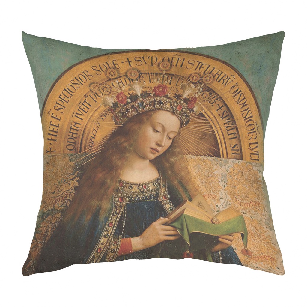 "Madonna from the Ghent Alterpiece" 40cm x 40cm Faux Leather Cushion Cover (Antique White)