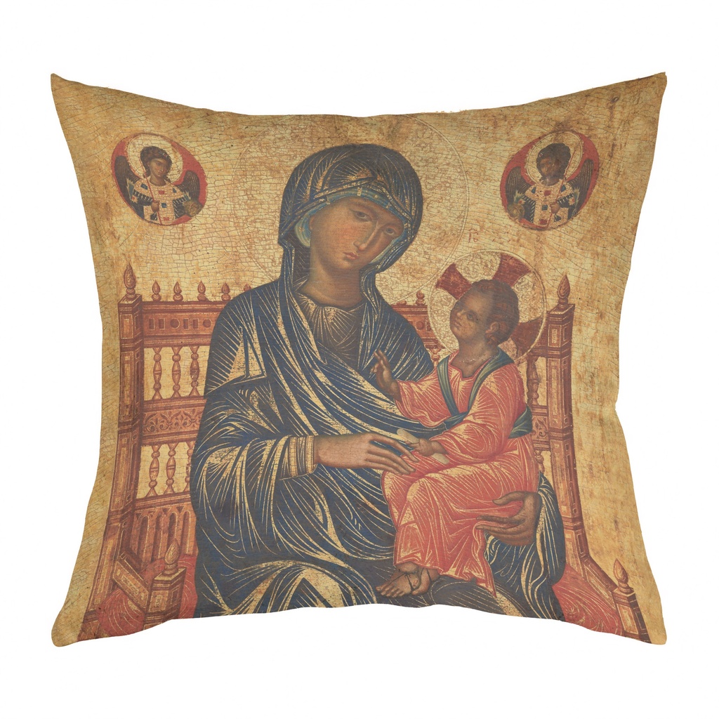 "Madonna Italo Byzantine" 40cm x 40cm Faux Leather Cushion Cover (Antique White)