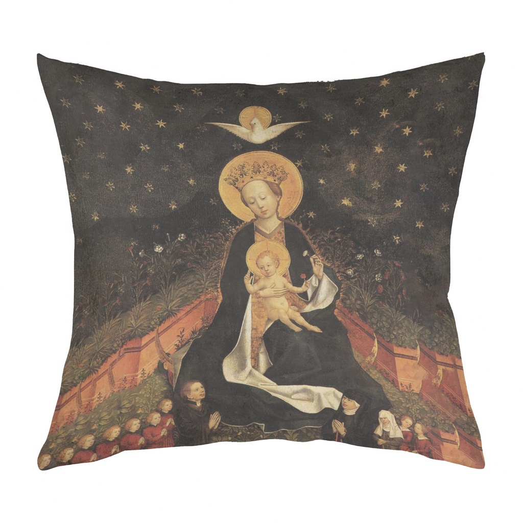 "Madonna on a Crescent Moon" 40cm x 40cm Faux Leather Cushion Cover (Antique White)