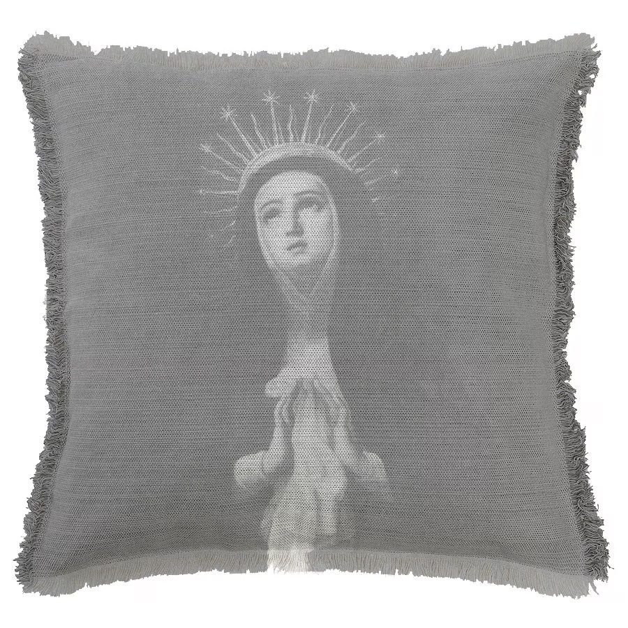 "Madonna Black and White" 50cm x 50cm Fringed Cotton/Poly Cushion Cover
