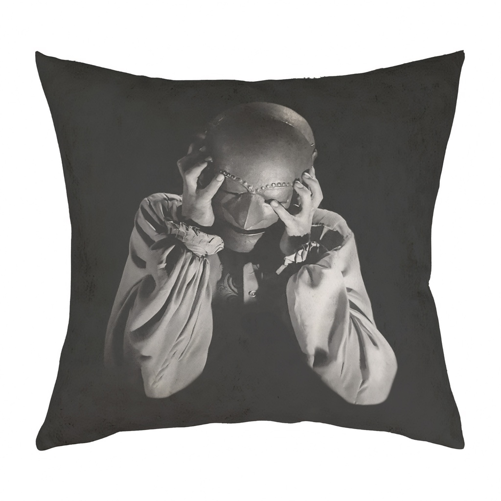 "Man in the Iron Mask" 40cm x 40cm Faux Leather Cushion Cover (Antique White)