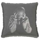 "Man in the Iron Mask" 50cm x 50cm Fringed Cotton/Poly Cushion Cover