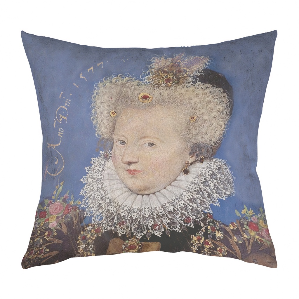 "Marguerite de Valois" by Nicholas Hilliard 40cm x 40cm Faux Leather Cushion Cover (Antique White)