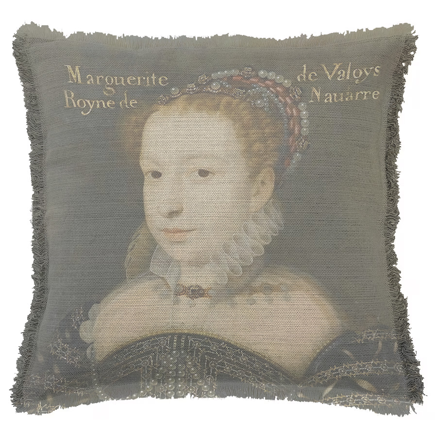 "Marguerite de Valois Portrait" 50cm x 50cm Fringed Cotton/Poly Cushion Cover