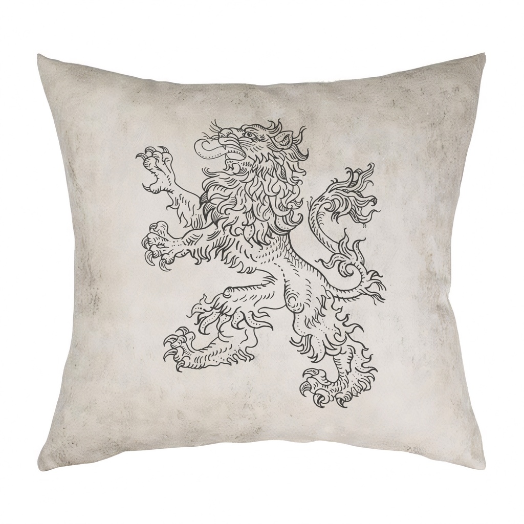 "Lion Rampant Facing Left" 40cm x 40cm Faux Leather Cushion Cover  (Antique White)