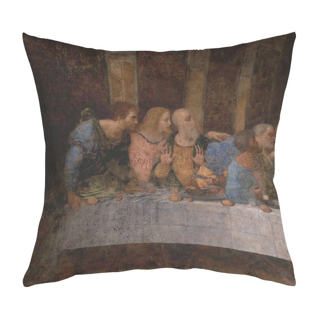 "The Last Supper (Left)" by Leonardo da Vinci 40cm x 40cm Faux Leather Cushion Cover (Antique White)