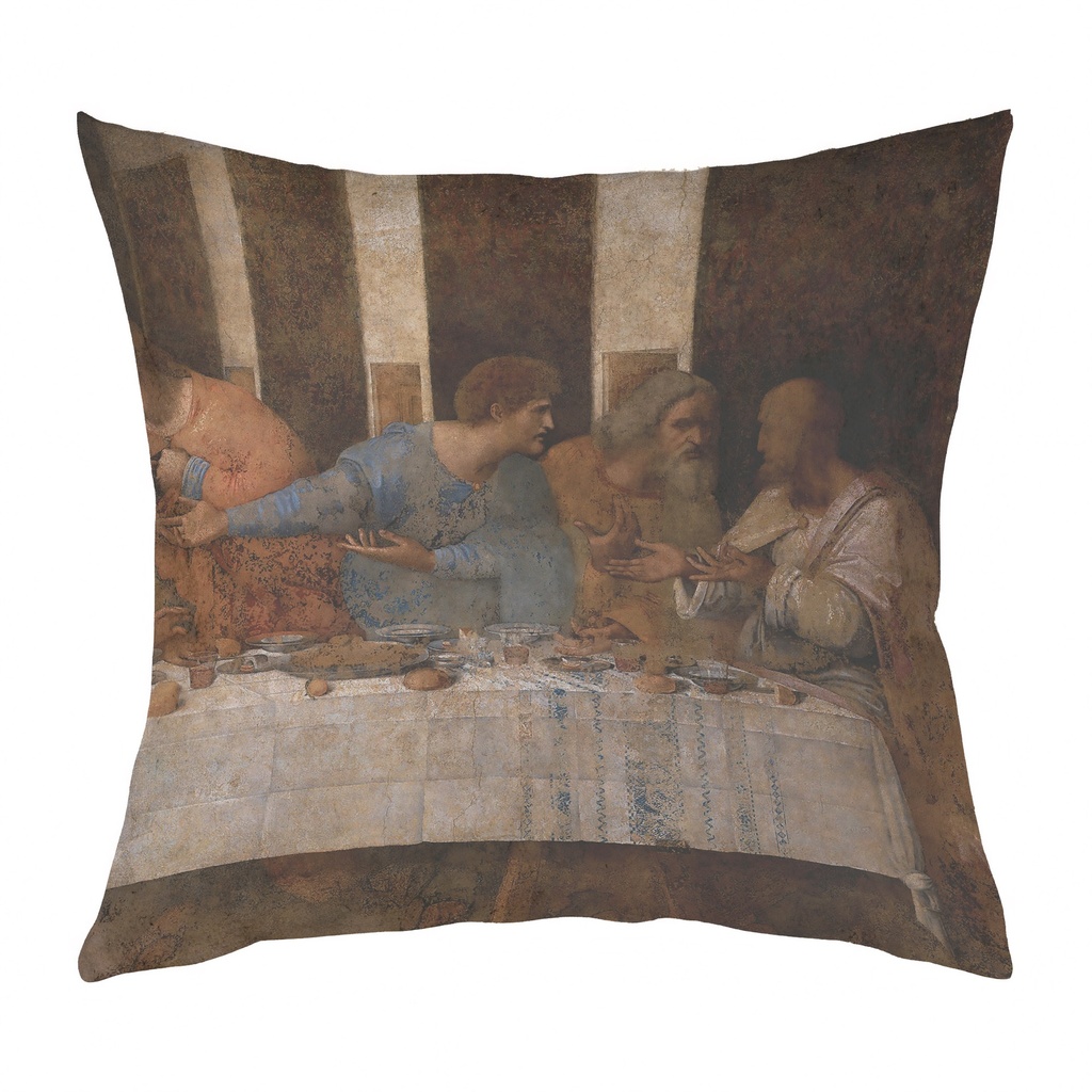 "The Last Supper (Right)" by Leonardo da Vinci 40cm x 40cm Faux Leather Cushion Cover (Antique White)