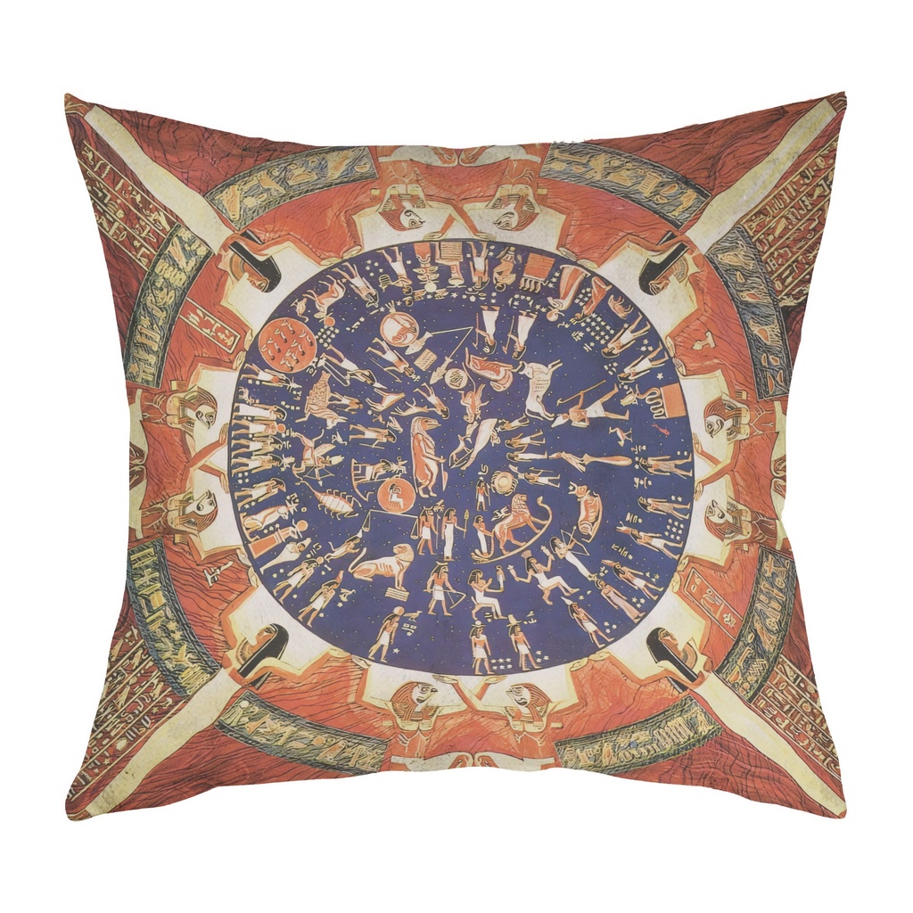 "Egyptian Zodiac" 40cm x 40cm Faux Leather Cushion Cover (Antique White)