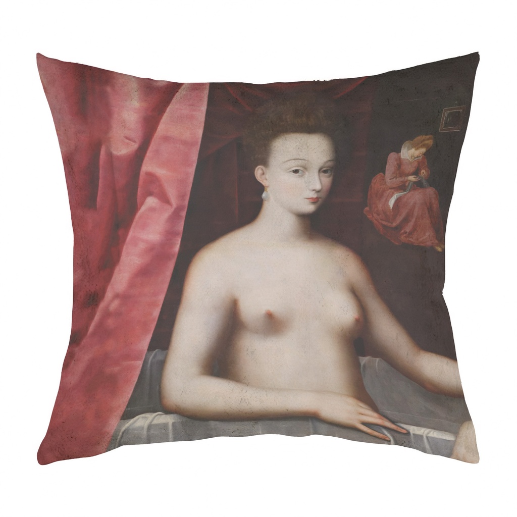 "Gabrielle d'Estrées and one of her Sisters (Left)" 40cm x 40cm Faux Leather Cushion Cover (Antique White)