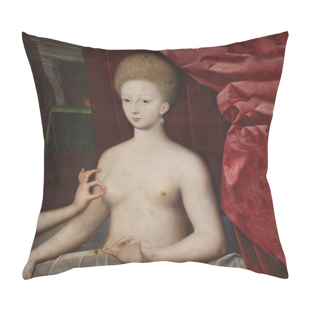 "Gabrielle d'Estrées and one of her Sisters (Right)" 40cm x 40cm Faux Leather Cushion Cover (Antique White)