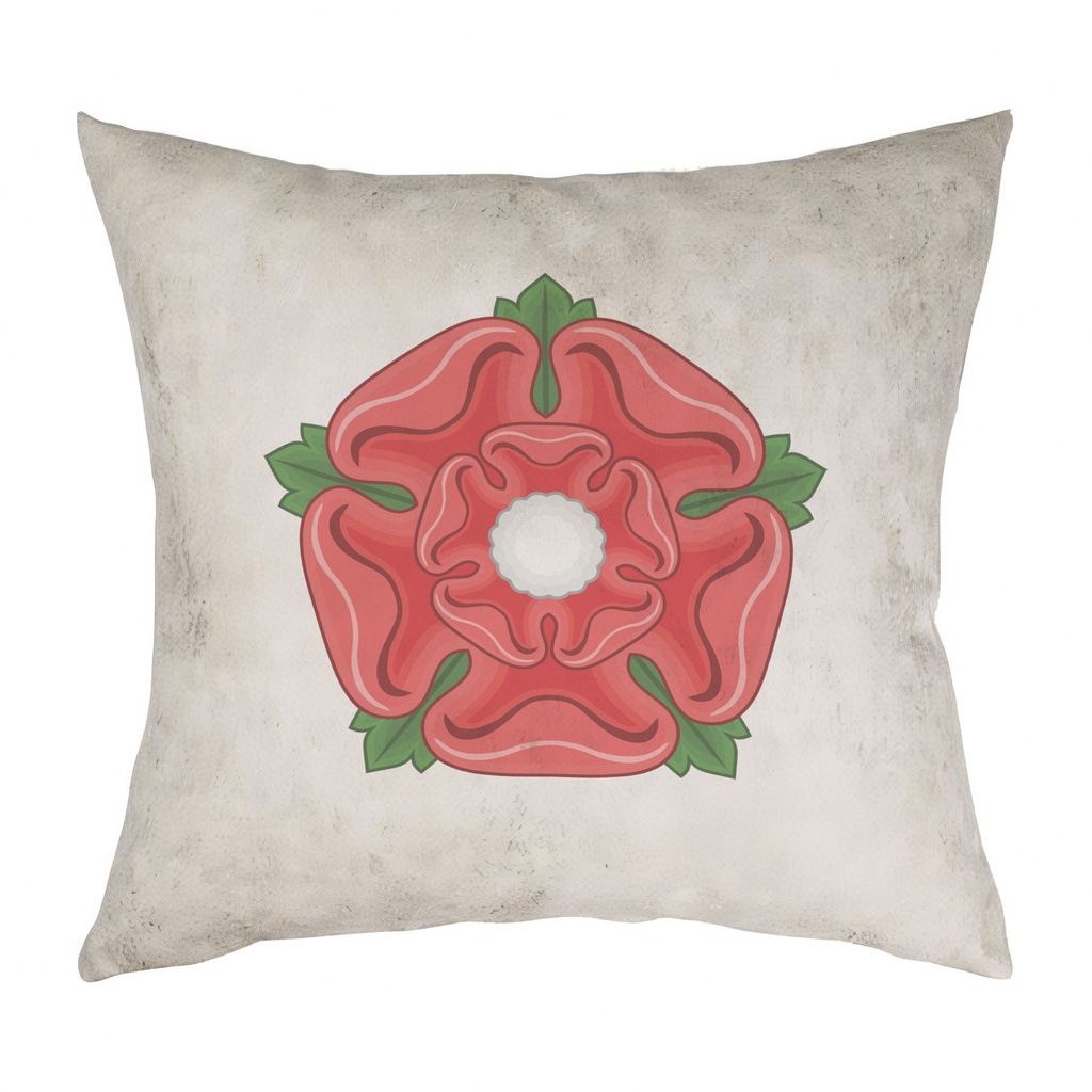 "Red Rose of Lancaster" 40cm x 40cm Faux Leather Cushion Cover (Antique White)
