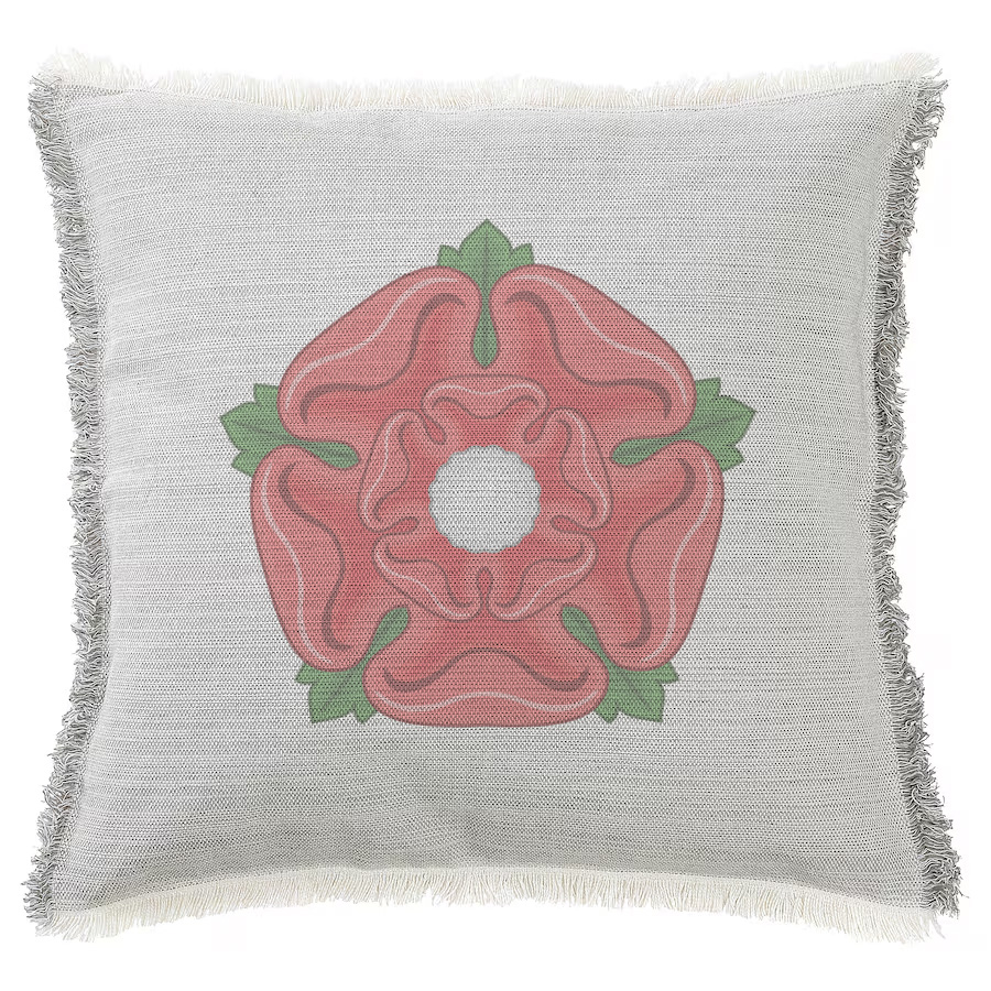 "Red Rose of Lancaster" 50cm x 50cm Fringed Cotton/Poly Cushion Cover