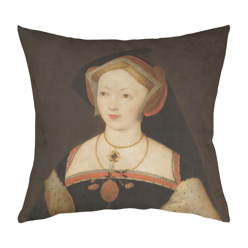 "Mary Boleyn by Remigius van Leemput" 40cm x 40cm Faux Leather Cushion Cover (Antique White)