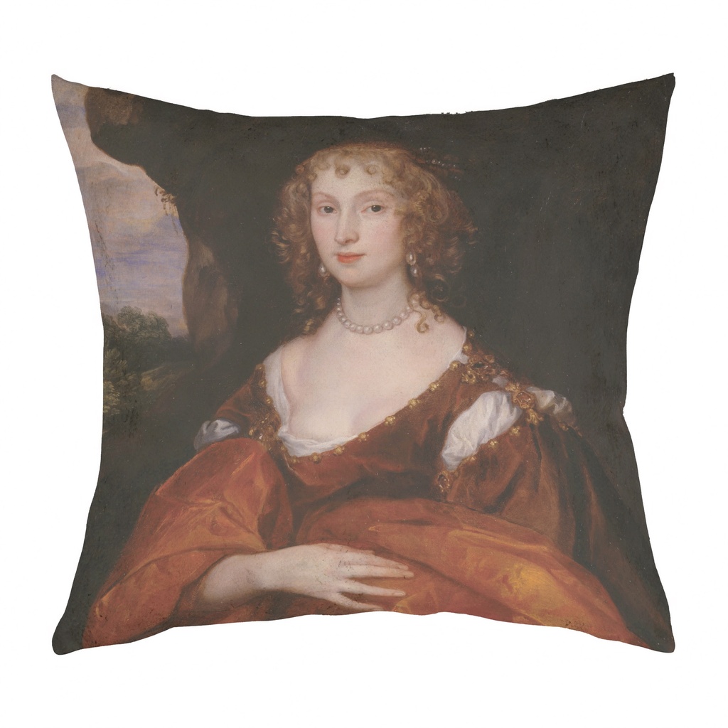 "Mary Hill, Lady Killigrew" 40cm x 40cm Faux Leather Cushion Cover (Antique White)
