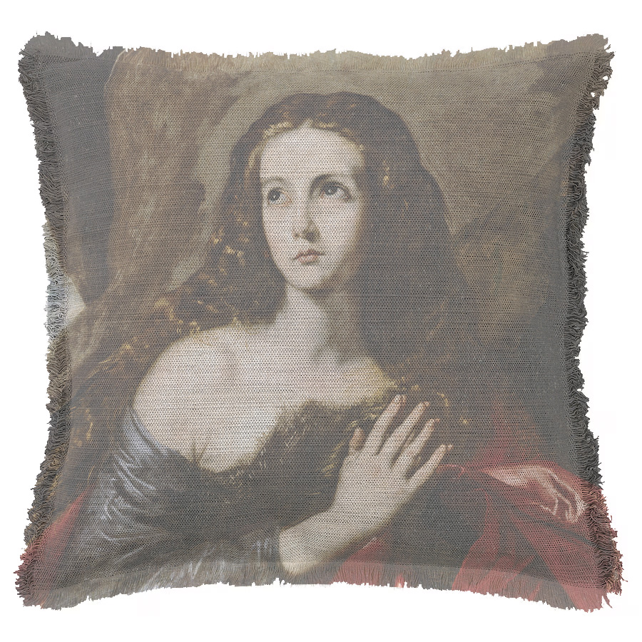 "Mary Magdalene" by Philippe de Champaign 50cm x 50cm Fringed Cotton/Poly Cushion Cover