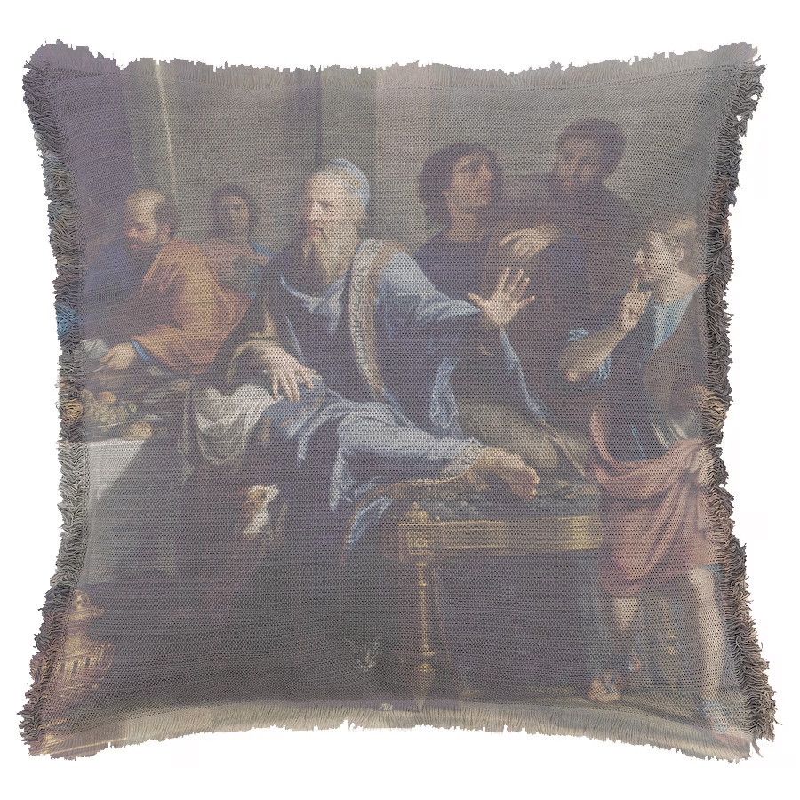 "Mary Magdalene, The Meal at Simon's (Right)" by Philippe de Champaign 50cm x 50cm Fringed Cotton/Poly Cushion Cover