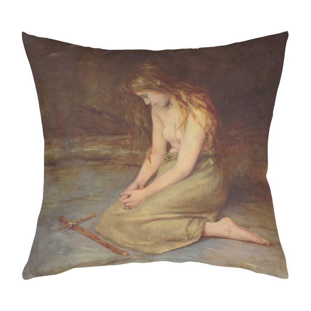 "Mary Magdalene" by Adolfo Tommasi 40cm x 40cm Faux Leather Cushion Cover (Antique White)
