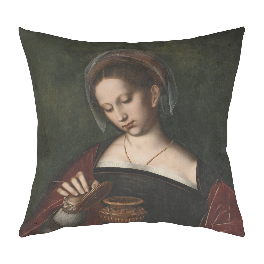 "Mary Magdalene" by Ambrosius Benson 40cm x 40cm Faux Leather Cushion Cover (Antique White)