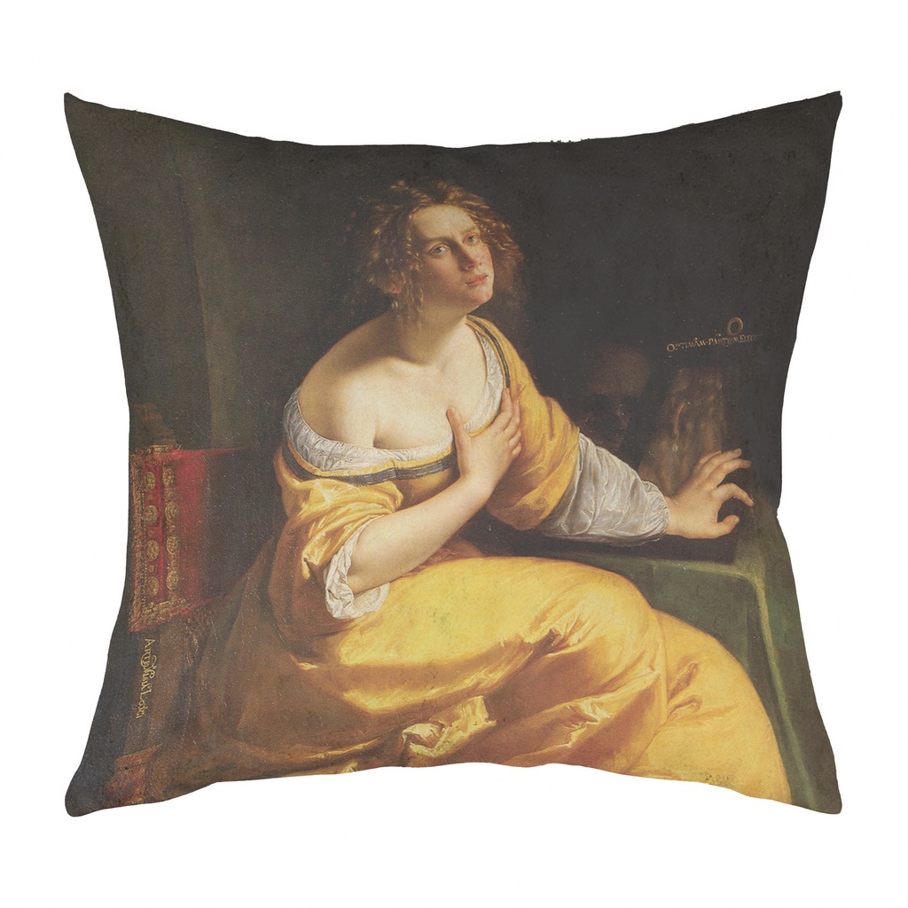 "Mary Magdalene" by Artemisia Gentileschi 40cm x 40cm Faux Leather Cushion Cover (Antique White)