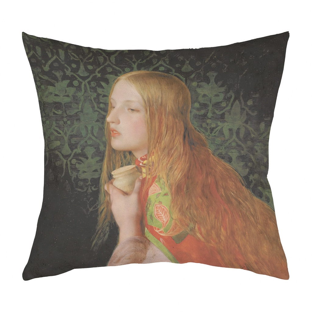 "Mary Magdalene" by Frederick Sandys 40cm x 40cm Faux Leather Cushion Cover (Antique White)