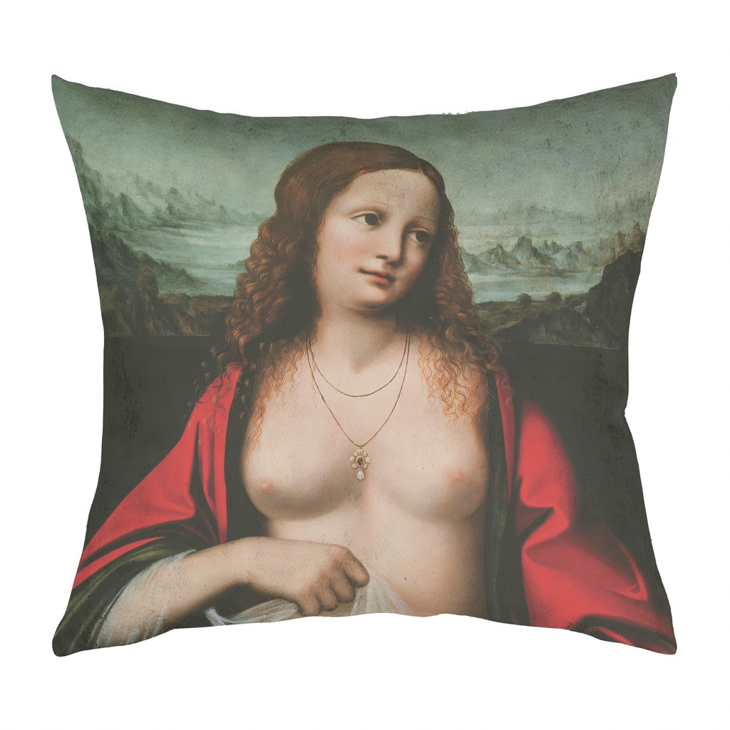"Mary Magdalene" by Giampetrino Leonardoi 40cm x 40cm Faux Leather Cushion Cover (Antique White)