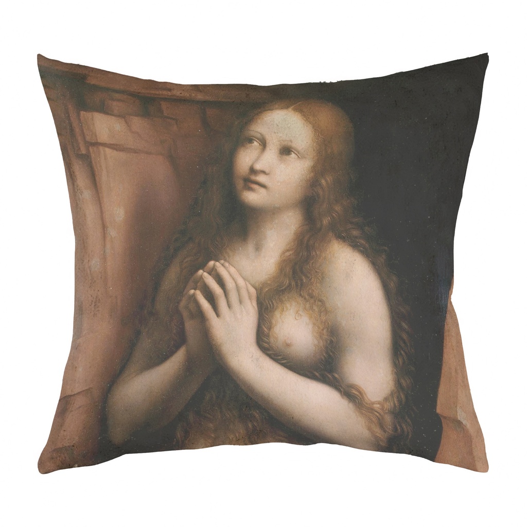 "Mary Magdalene" by Giampetrino 40cm x 40cm Faux Leather Cushion Cover (Antique White)